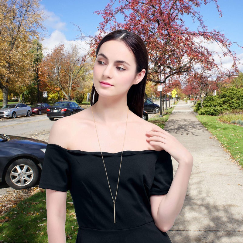 CULOVITY Simple Bar Pendant Necklace Long Lariat Chain for Women, 2.4" Pendant 35" Chain 1Pcs - Image 3